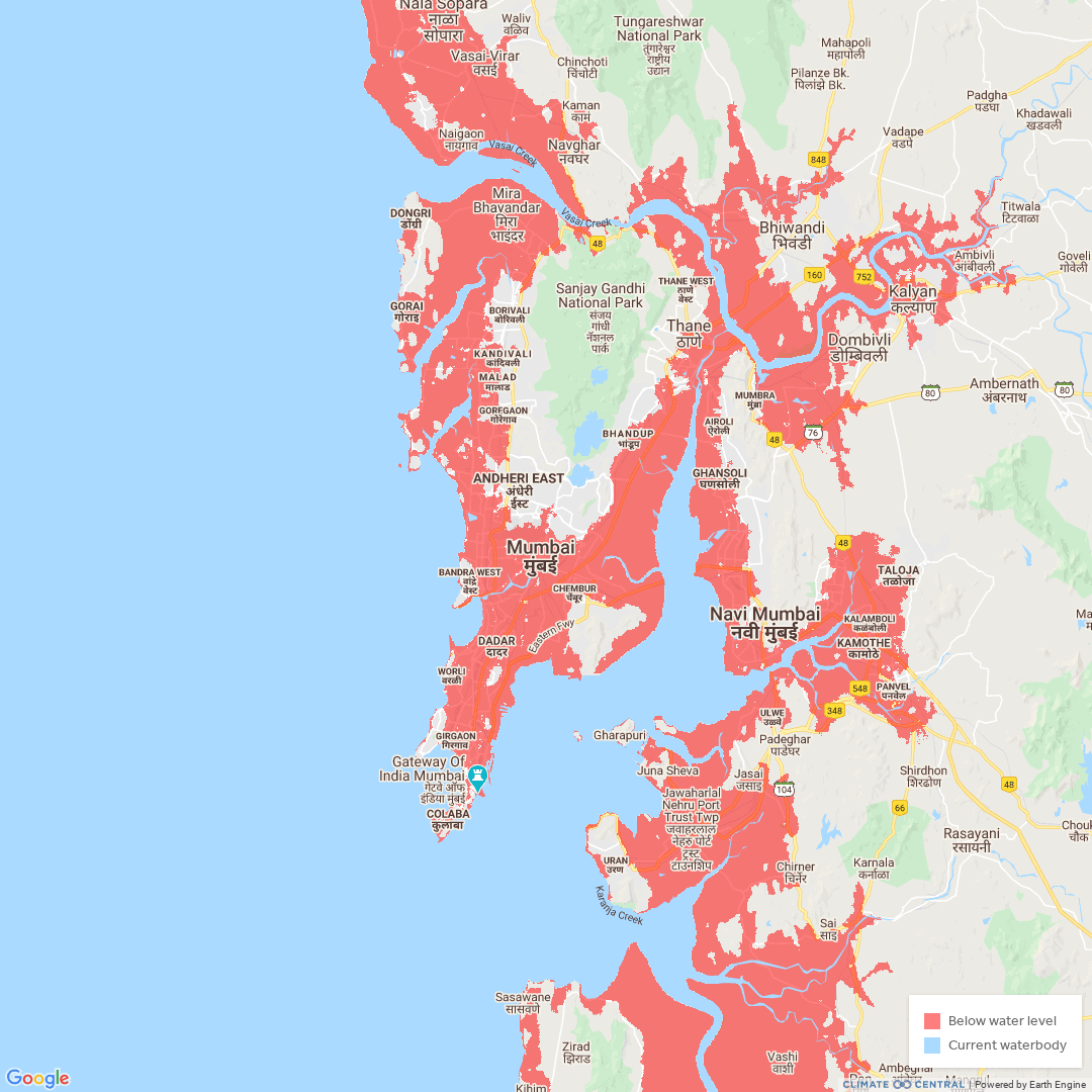 Coastal Risk Screening Tool Land projected to be below annual flood level